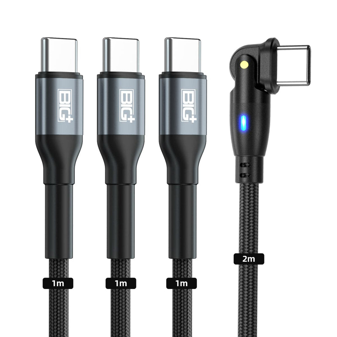 USB-C and USB-A charging cables side by side comparison — BIG+ fast charging cables Australia
