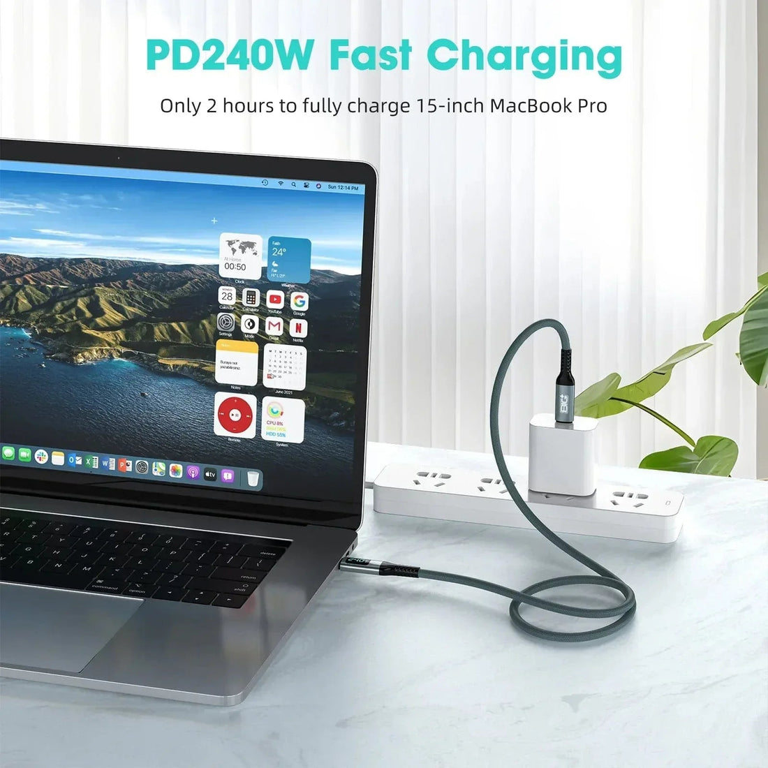 BIG+ 240W USB-C to USB-C fast charging cable with LCD power display — laptop grade PD 3.1 cable Australia