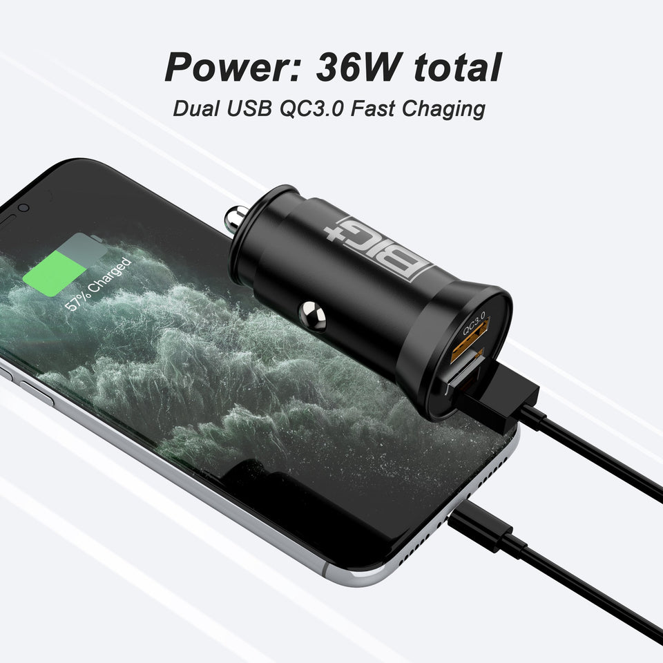 Dual USB Fast Car Charger 6A/36W QC3.0 compatible with IOS & Android Smartphones - The Big Plus Store