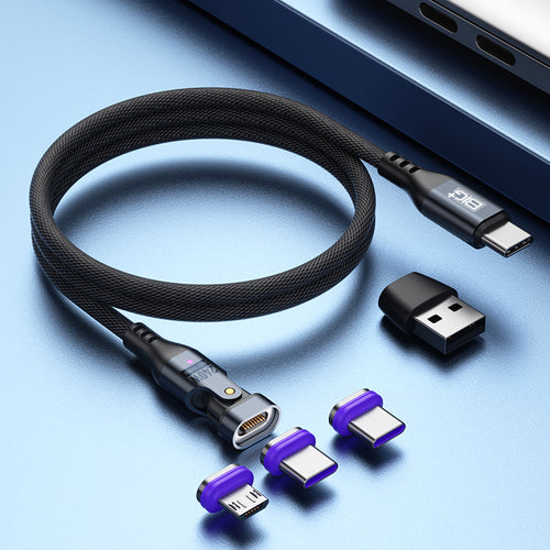 240W Magnetic Charging Cable 2‑Pack – 6‑in‑1 Fast Charging, 180° Rotating USB‑C/Micro USB/i‑Device, Nylon Braided (1.8M & 1M)