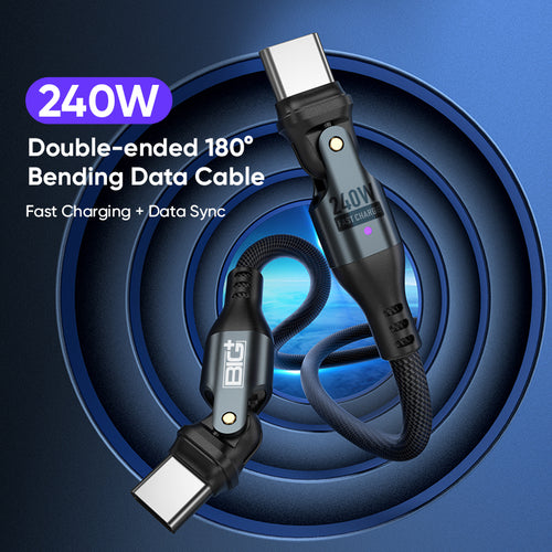 240W USB‑C Fast Charging Cable 2‑Pack – Dual Rotating Heads, High‑Speed PD Charging, Universal Compatibility (1.8m)