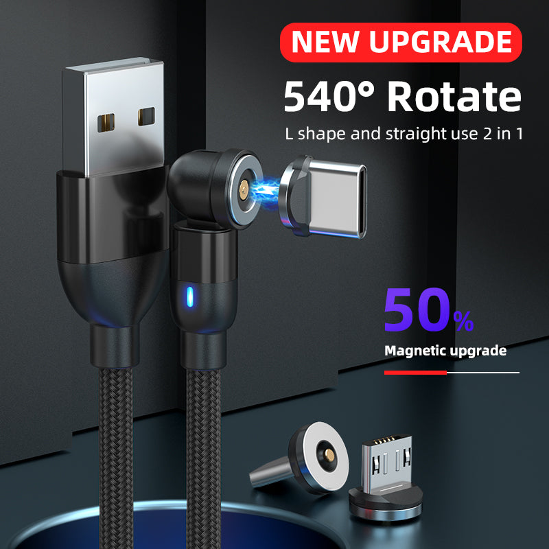 Magnetic Charging Cable 6‑Pack – 3‑in‑1 USB Cable with 360° Rotation, LED Light & Nylon Braided Design (0.5M, 1M, 2M)