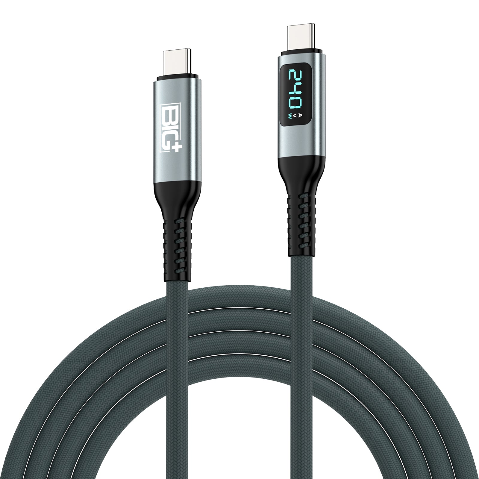 240W USB‑C to USB‑C Fast Charging Cable with LCD Power Display – Nylon Braided, Laptop‑Grade PD Cable (1M)