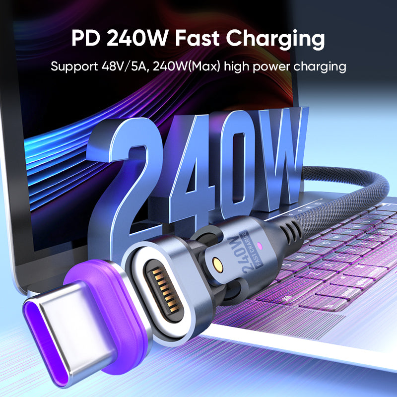 240W Magnetic Charging Cable 2‑Pack – 6‑in‑1 Fast Charging, 180° Rotating USB‑C/Micro USB/i‑Device, Nylon Braided (1.8M & 1M)