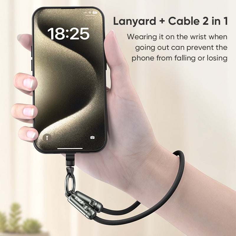 240W USB‑C Lanyard Charging Cable – 0.3M Wearable PD Fast Charger with Anti‑Loss Neck/Wrist Strap