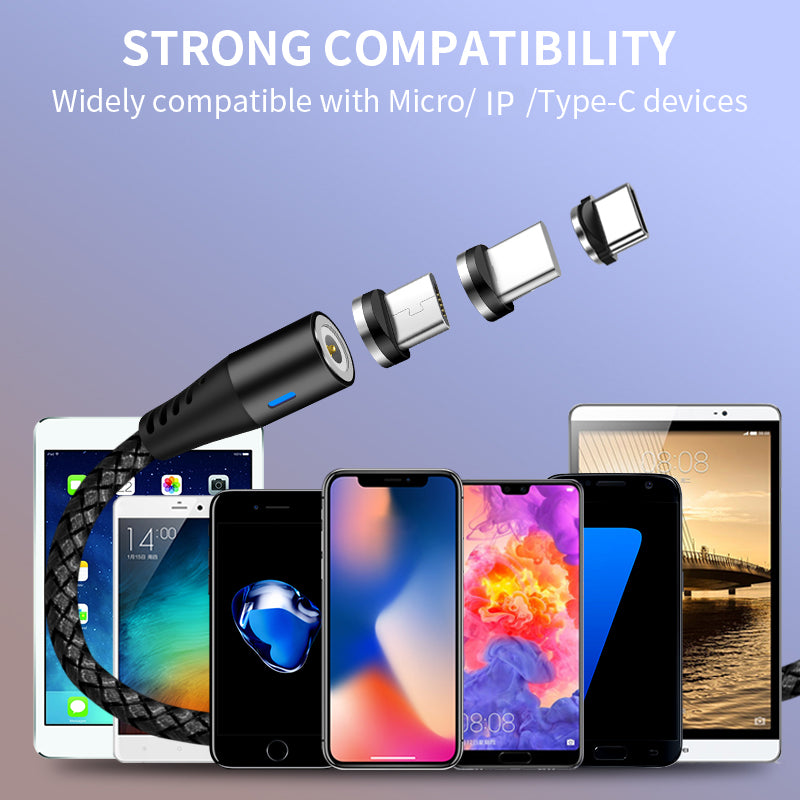 Magnetic Charging Cable 6‑Pack – 3‑in‑1 USB Cable with 360° Rotation, LED Light & Nylon Braided Design (0.5M, 1M, 2M)