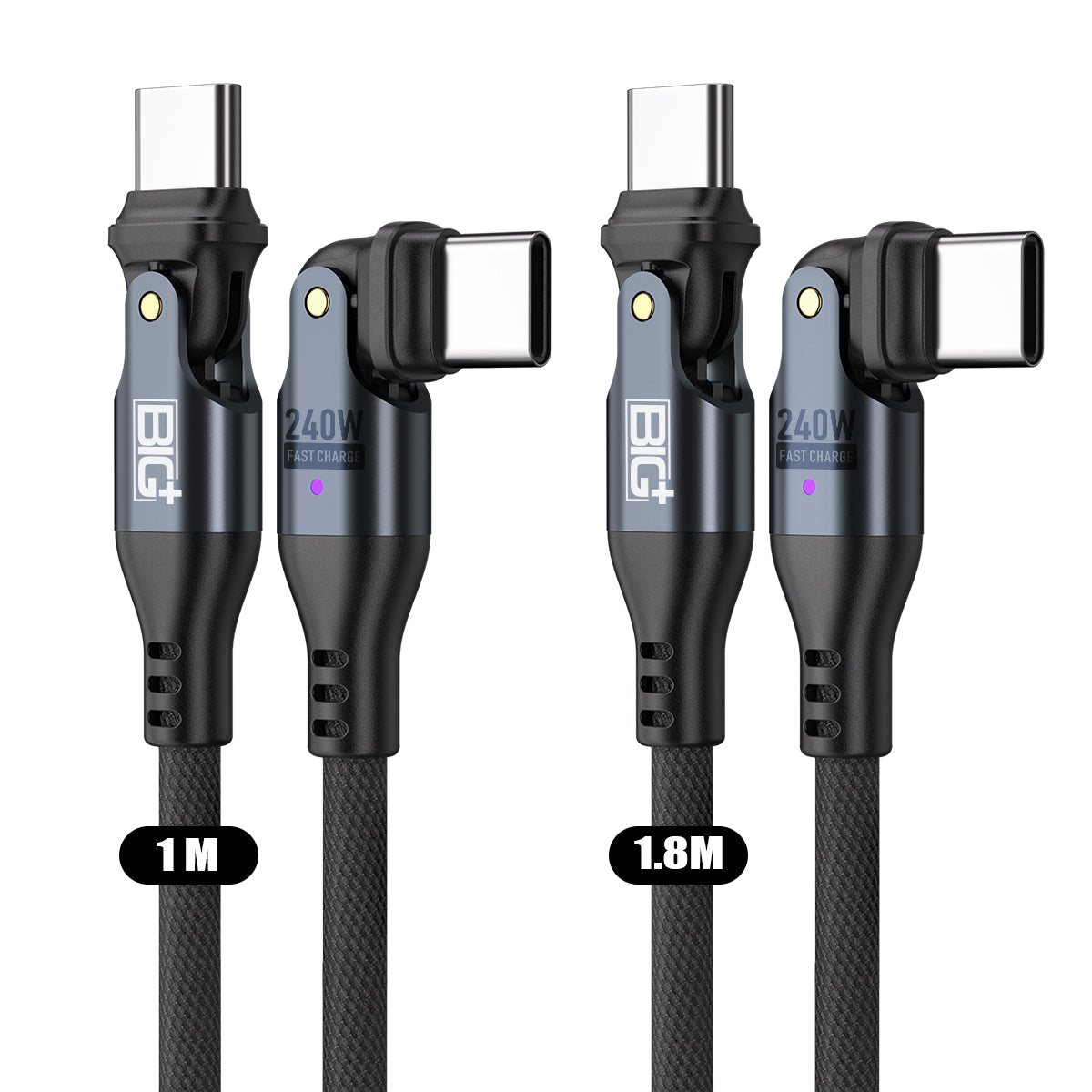 240W USB‑C Fast Charging Cable 2‑Pack – Dual Rotating Heads, High‑Speed PD Charging, Universal Compatibility (1.8m)