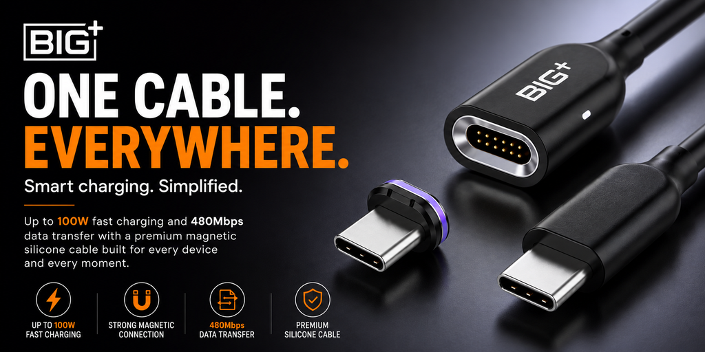 BIG+ 100W silicone cable connected to MacBook – E-Marker chip fast charging