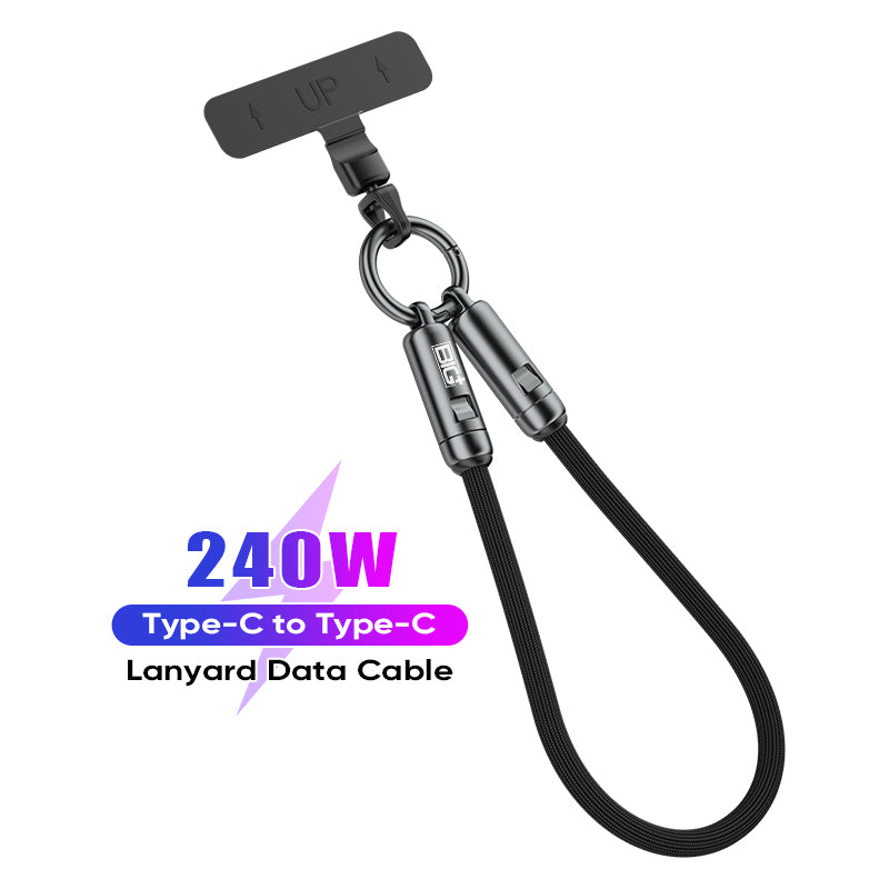 240W USB‑C Lanyard Charging Cable – 0.3M Wearable PD Fast Charger with Anti‑Loss Neck/Wrist Strap