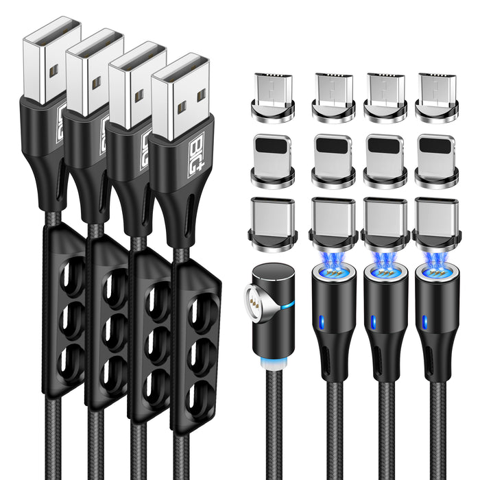 BIG+ Magnetic Data Transfer & Charging Cable, [4 Pack], Data Transfer 480mbps, Compatible for i-Products, Micro USB and Type C Cable Devices,