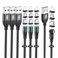 Magnetic Charging Cable 4‑Pack – 3‑in‑1 USB Cable with 360° Auto‑Connect, LED Light & Nylon Braided Design (3.3ft & 6.6ft)
