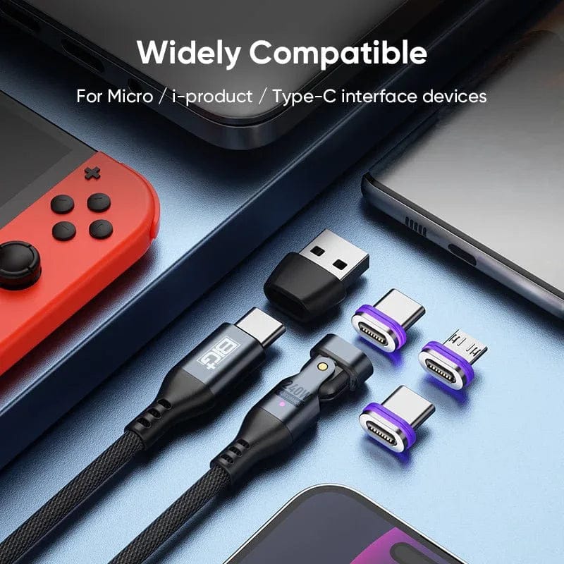 The BIG+ Store USB Cables 240W Magnetic Charging Cable 2‑Pack – 6‑in‑1 Fast Charging, 180° Rotating USB‑C/Micro USB/i‑Device, Nylon Braided (1.8M & 1M)