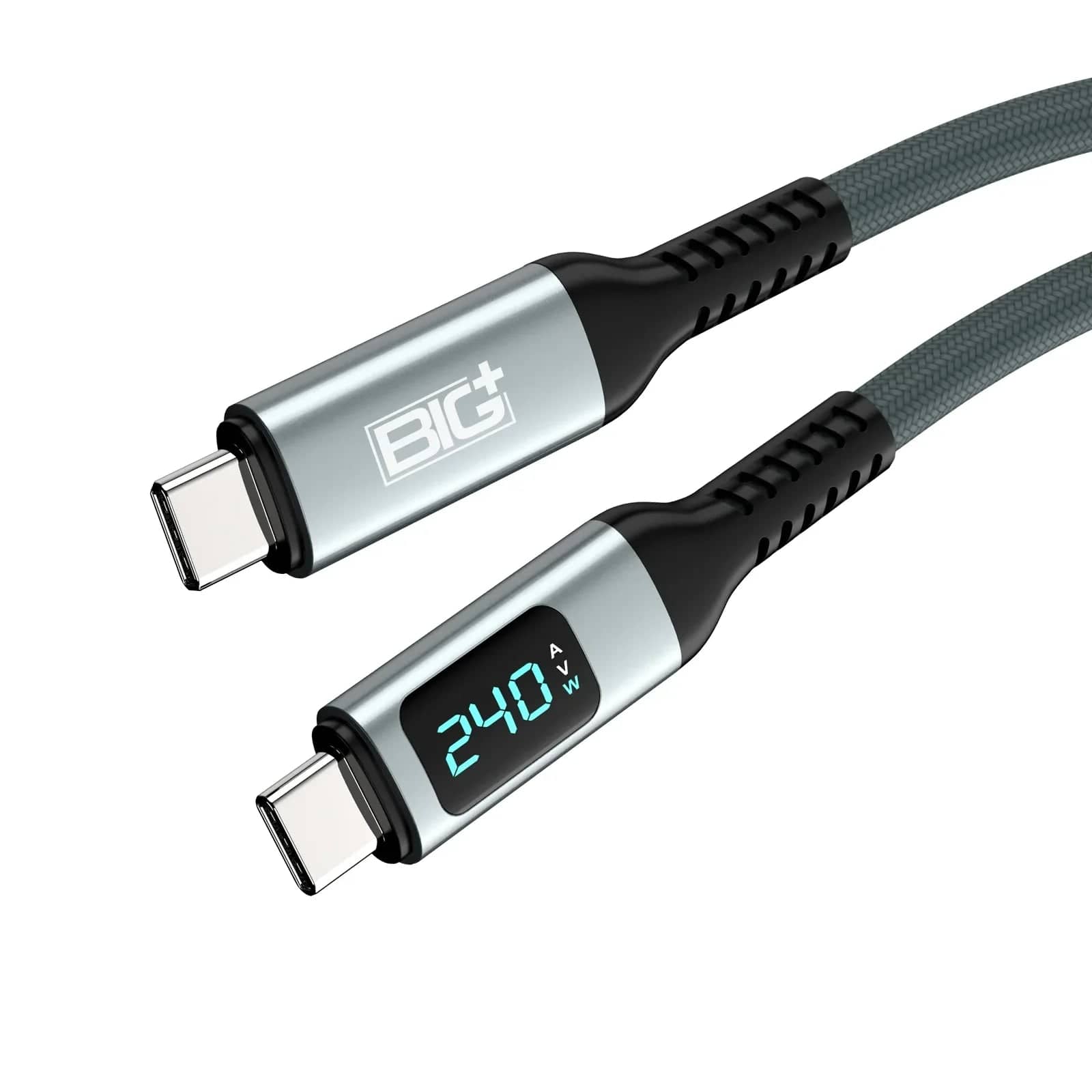 The BIG+ Store USB Cables 240W USB‑C to USB‑C Fast Charging Cable with LCD Power Display – Nylon Braided, Laptop‑Grade PD Cable (1M)