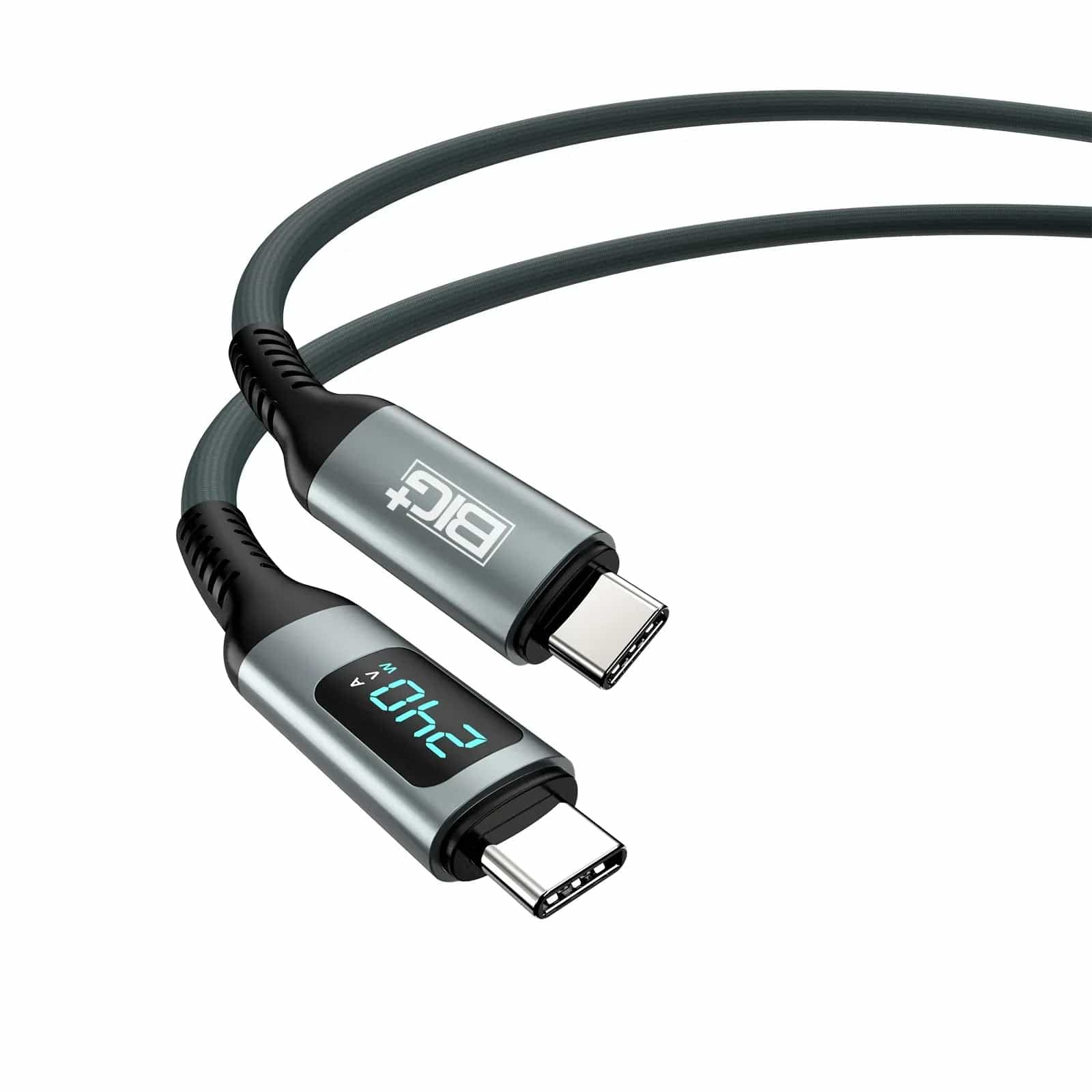 The BIG+ Store USB Cables 240W USB‑C to USB‑C Fast Charging Cable with LCD Power Display – Nylon Braided, Laptop‑Grade PD Cable (1M)