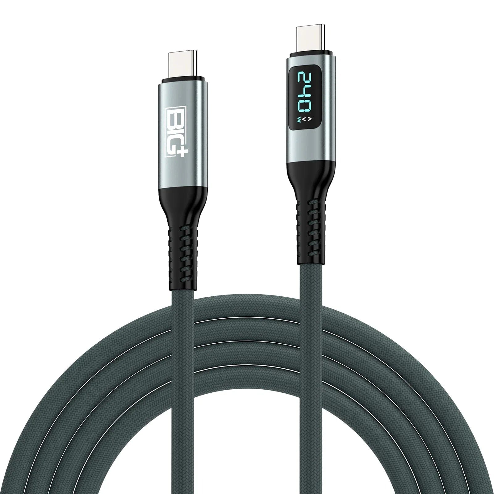 The BIG+ Store USB Cables 240W USB‑C to USB‑C Fast Charging Cable with LCD Power Display – Nylon Braided, Laptop‑Grade PD Cable (1M)
