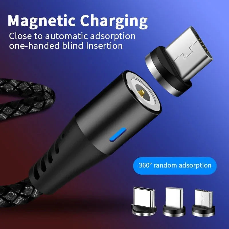 The BIG+ Store USB Cables Magnetic Charging Cable 6‑Pack – 3‑in‑1 USB Cable with 360° Rotation, LED Light & Nylon Braided Design (0.5M, 1M, 2M)