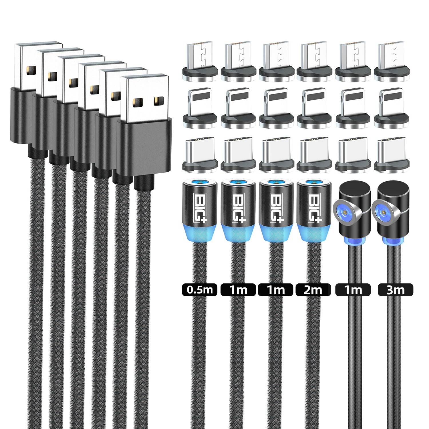 Magnetic Charging Cable Compatible with IOS, Micro USB and Type C for Smartphone - The Big Plus Store