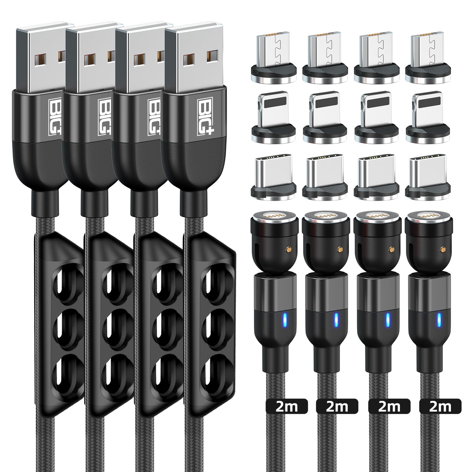 Magnetic Fast Charging Cable 540° Rotating Heads Compatible Charger for IOS & Android Devices - The Big Plus Store