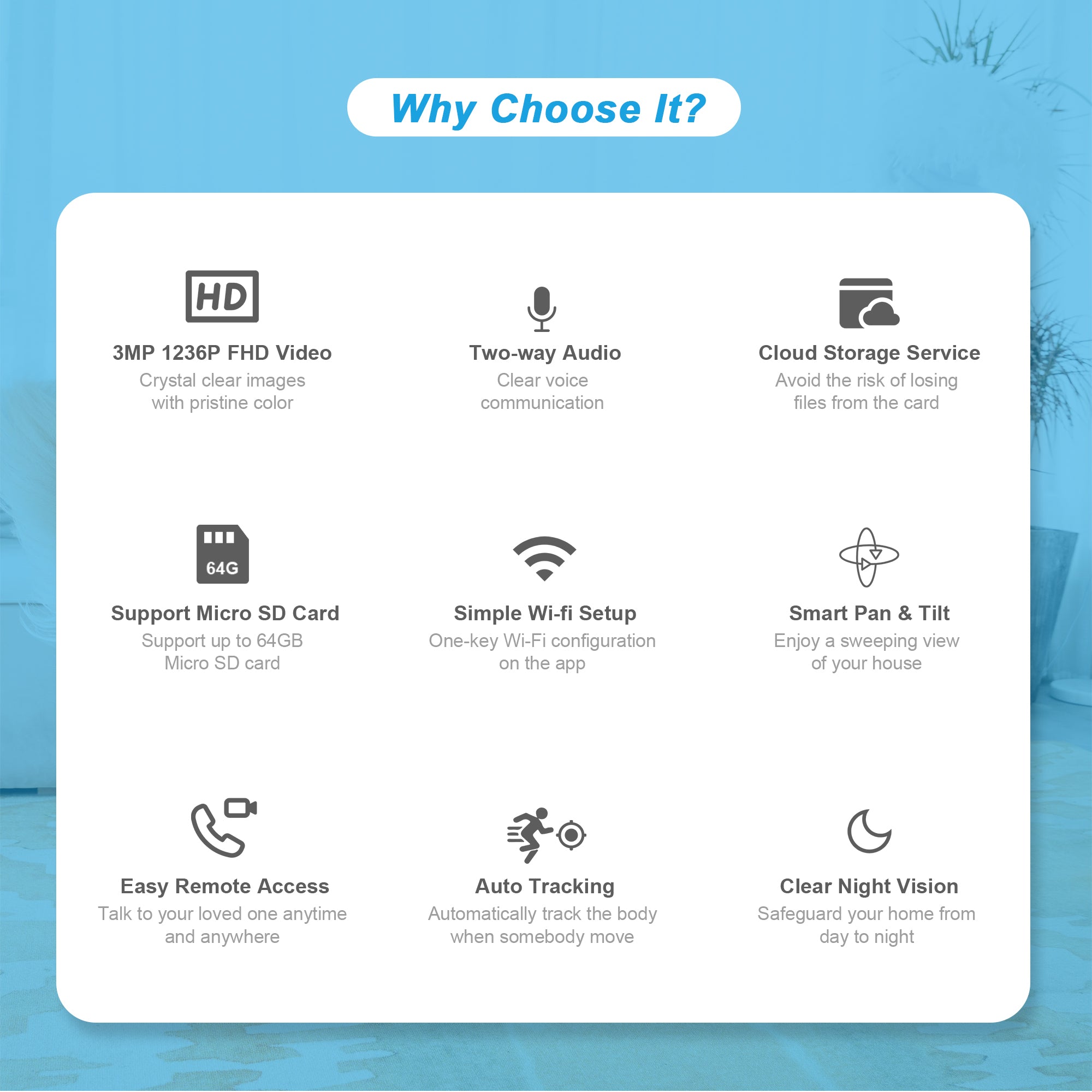 WiFi Full HD 3.0MP Pet Camera with Night Vision, 2-Way Audio, Motion Detection, Pan/Tilt, Smart IP Home Camera, - The Big Plus Store