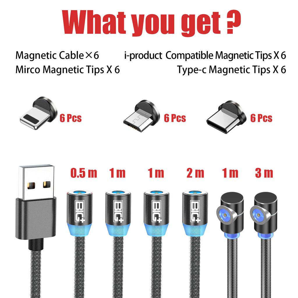 Magnetic Charging Cable Compatible with IOS, Micro USB and Type C for Smartphone - The Big Plus Store