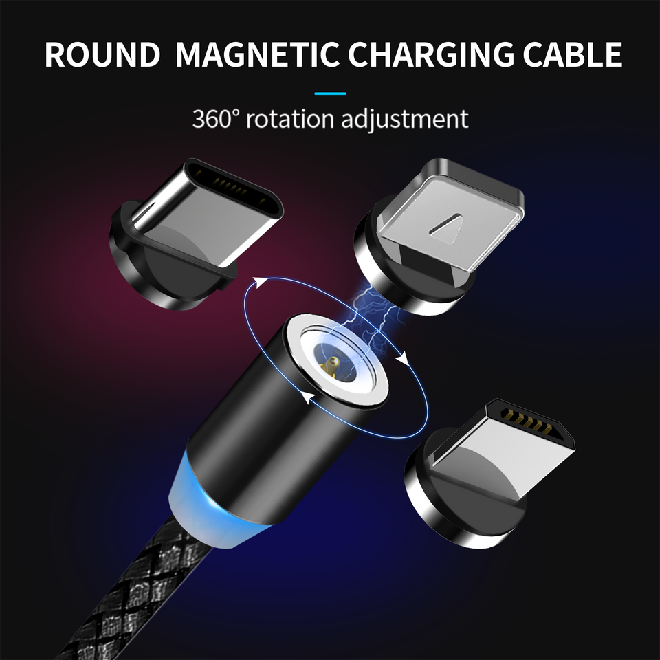 1-3M 360°L-Shape Magnetic USB Cable Micro/USB-C/ Fast Charger