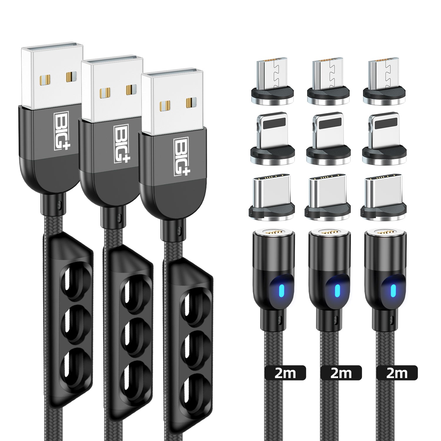 Magnetic Fast Charging & Data Transfer Cable Compatible with Micro-USB, TypeC & IOS Devices - The Big Plus Store