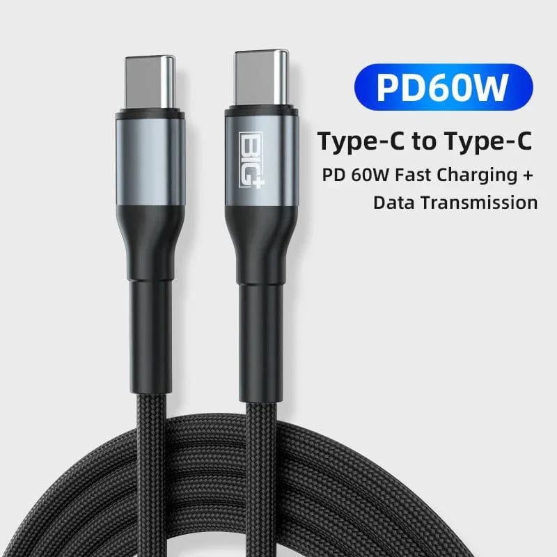 The BIG+ Store USB Cables BIG+ USB‑C to USB‑C Cable 2‑Pack (2M) – 60W PD Fast Charging, 3A Nylon Braided, 480Mbps Data Transfer