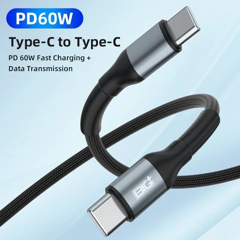The BIG+ Store USB Cables BIG+ USB‑C to USB‑C Cable 2‑Pack (2M) – 60W PD Fast Charging, 3A Nylon Braided, 480Mbps Data Transfer