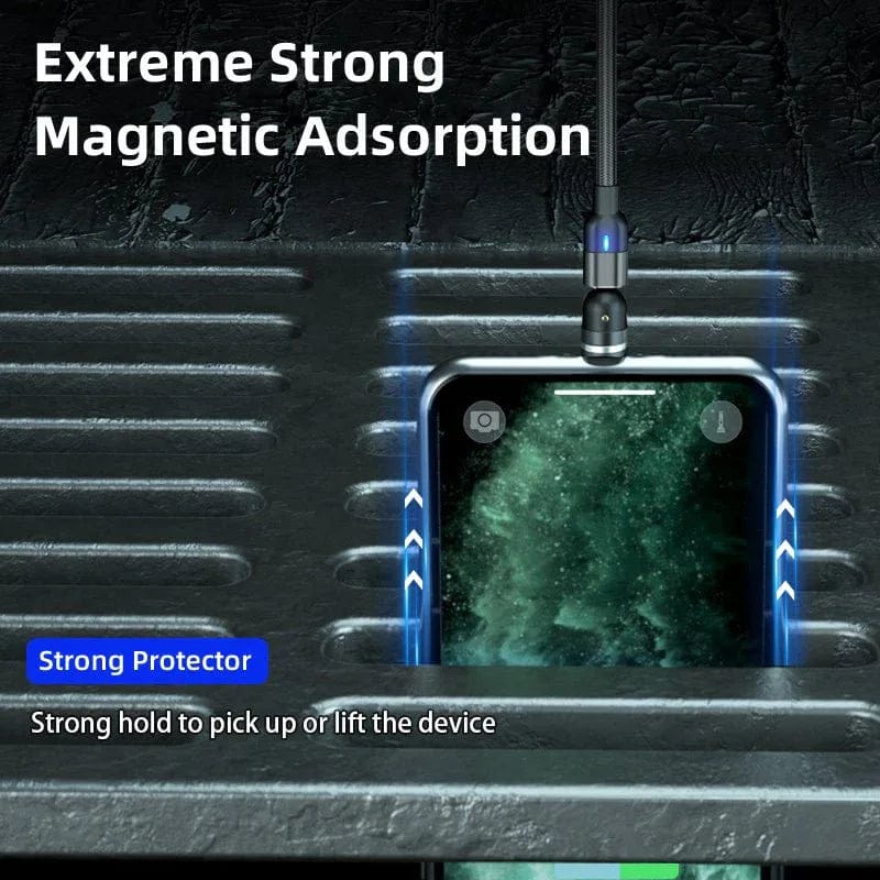 The BIG+ Store USB Cables Magnetic Charging Cable 3‑Pack – 360° + 180° Rotating Head, Strong Magnetic Lock, LED Light, Nylon Braided (Normal Charging)