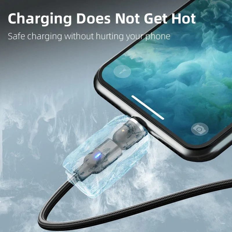 The BIG+ Store USB Cables Magnetic Charging Cable 3‑Pack – 360° + 180° Rotating Head, Strong Magnetic Lock, LED Light, Nylon Braided (Normal Charging)
