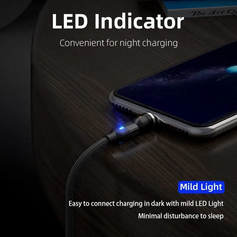 The BIG+ Store USB Cables Magnetic Charging Cable 3‑Pack – 360° + 180° Rotating Head, Strong Magnetic Lock, LED Light, Nylon Braided (Normal Charging)