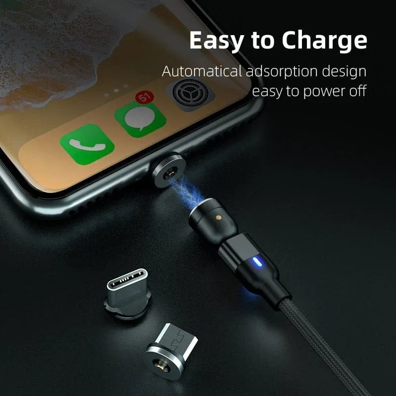 The BIG+ Store USB Cables Magnetic Charging Cable 3‑Pack – 360° + 180° Rotating Head, Strong Magnetic Lock, LED Light, Nylon Braided (Normal Charging)