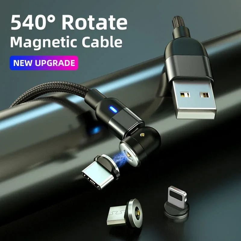 The BIG+ Store USB Cables Magnetic Charging Cable 3‑Pack – 360° + 180° Rotating Head, Strong Magnetic Lock, LED Light, Nylon Braided (Normal Charging)