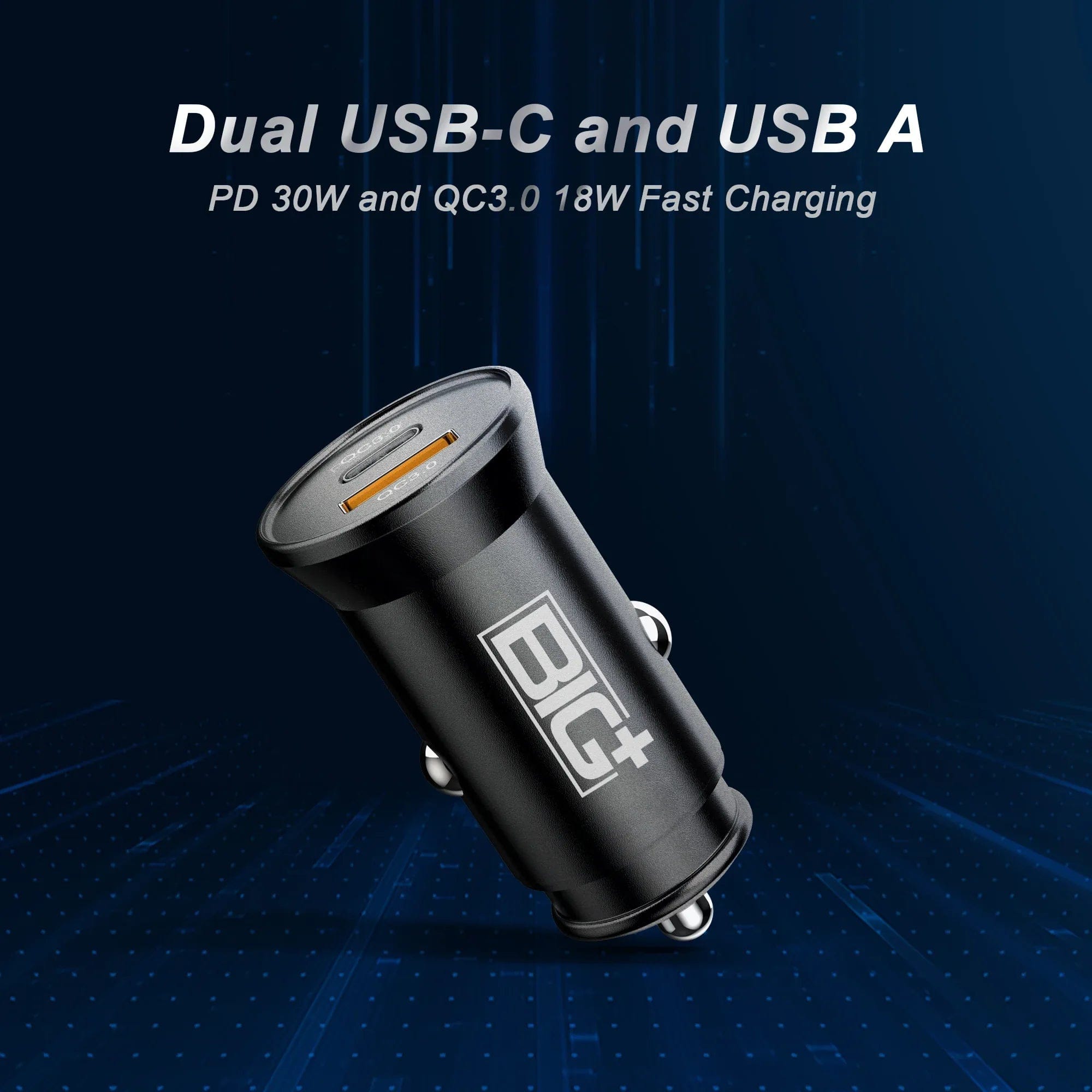 The BIG+ Store USB Car Chargers 30W USB‑C PD + QC3.0 Car Charger – Dual‑Port Fast Charging, Metal Alloy, Compact Design  BIG+